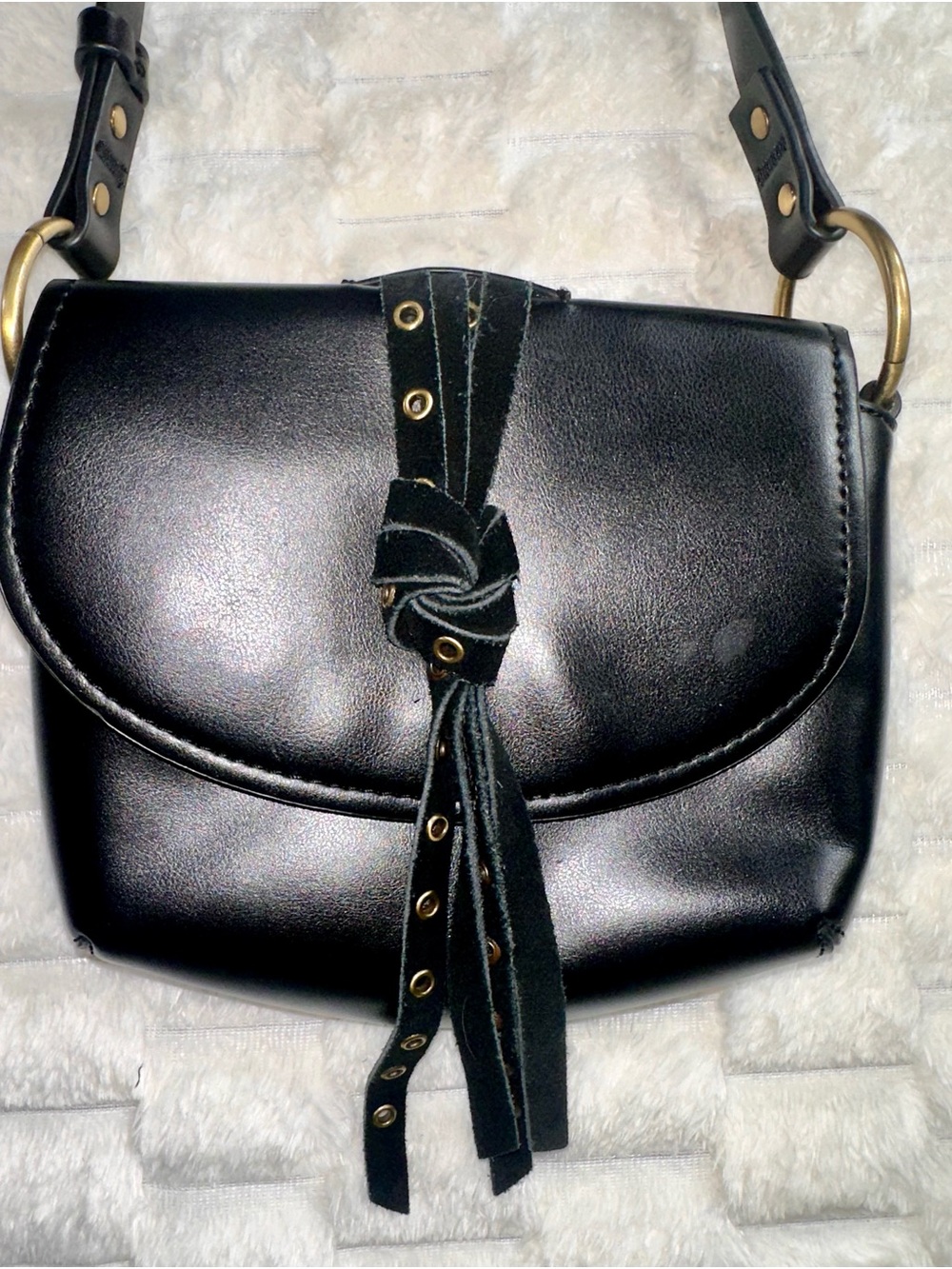 Y2K American Eagle Black Leather Crossbody Bag with Knotted Tassel Vintage Y2K!!